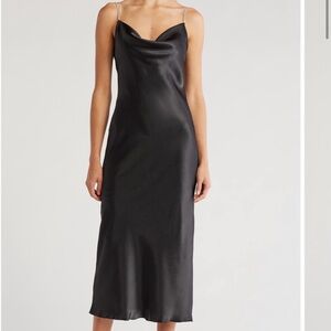 Satin black dress with crystal straps